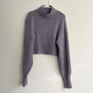 Purple Cropped Turtleneck Sweater